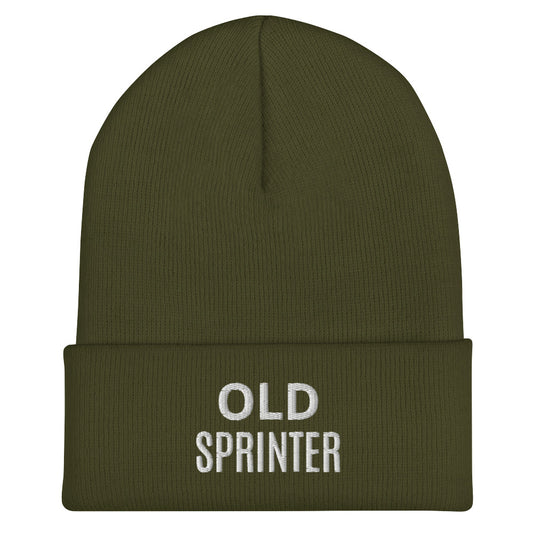 Old Sprinter brand sports beanie for veteran and former sprinters to share they ran fast and sprinted with the best.