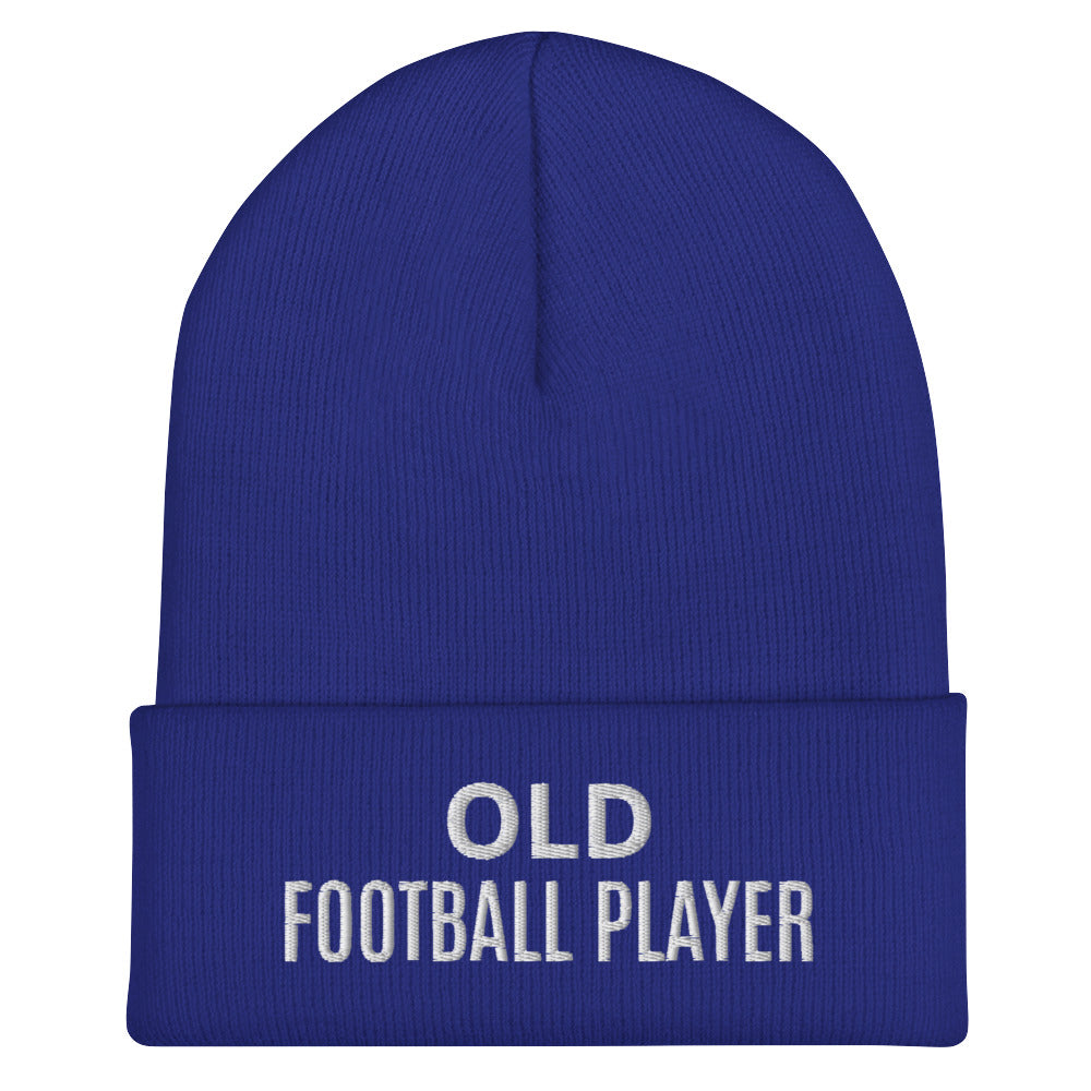 Old Football Player brand sports beanie for veteran and former players to share they played on the gridiron.