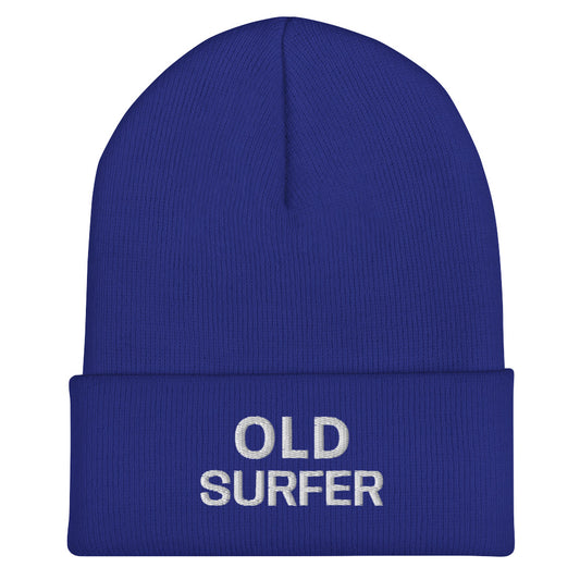 Old Surfer brand sports beanie for veteran and former surfers to share they rode the biggest waves and had the hardest crashes.