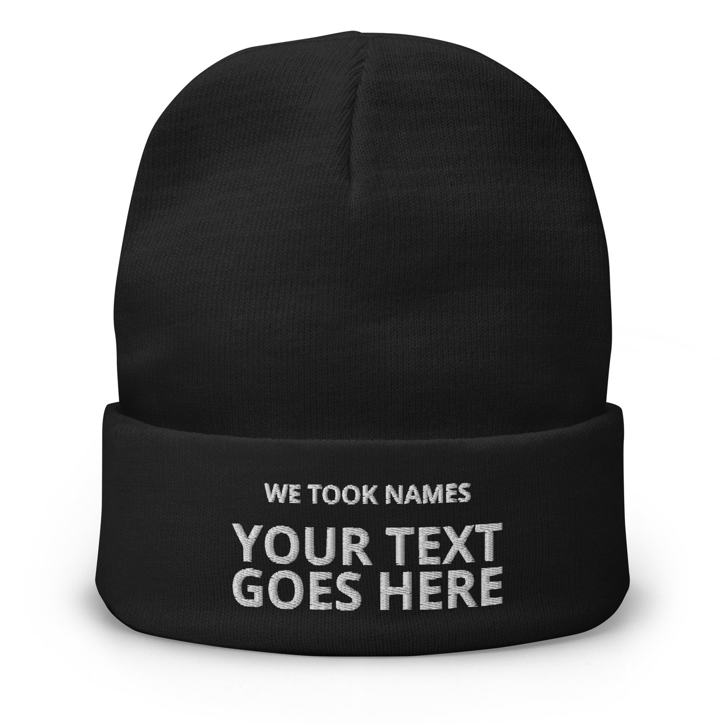 We Took Names custom embroidered athletic beanies for high school sports teams and businesses for athletes, coaches, and employees.