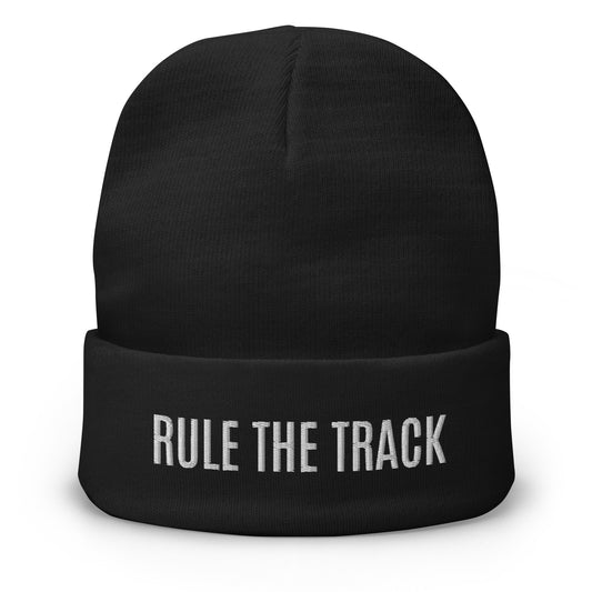 Rule The Track brand sports beanie for track and racing teams, players, coaches, drivers, and fans.