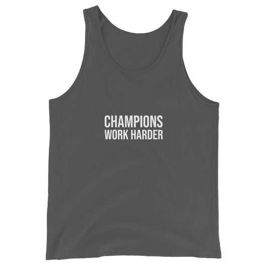 Champions Work Harder brand sports tank top for players, athletes, coaches, and employees to inspire better performances.