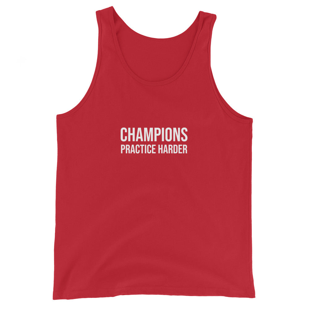 Champions practice harder sports tank top for players, teams, and coaches.