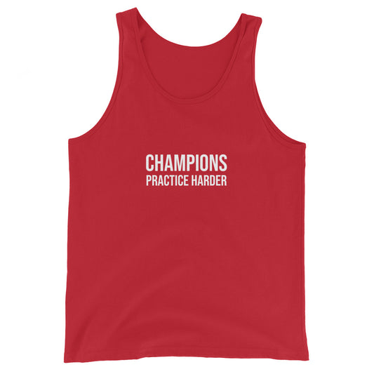 Champions practice harder sports tank top for players, teams, and coaches.