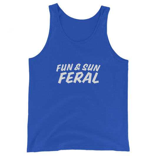 Fun and Sun Feral men's athletic tank top is for men who like to enjoy life, and it is great apparel for the beach and boating.