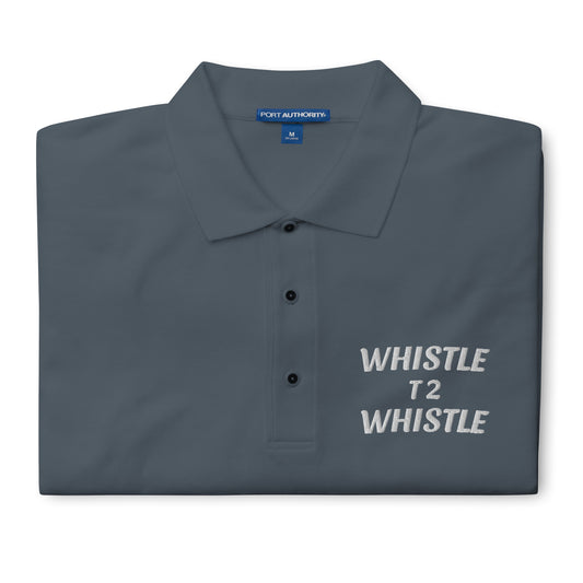 Whistle T2 Whistle men's sports polo shirts are for players and coaches as a reminder to play hard from the start to the end of the play.