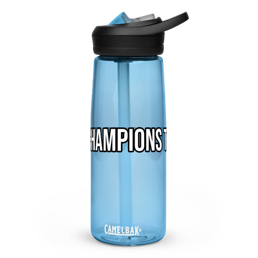 Champions train harder sports athletic water bottle for athletes, players, teams, coaches, and schools.