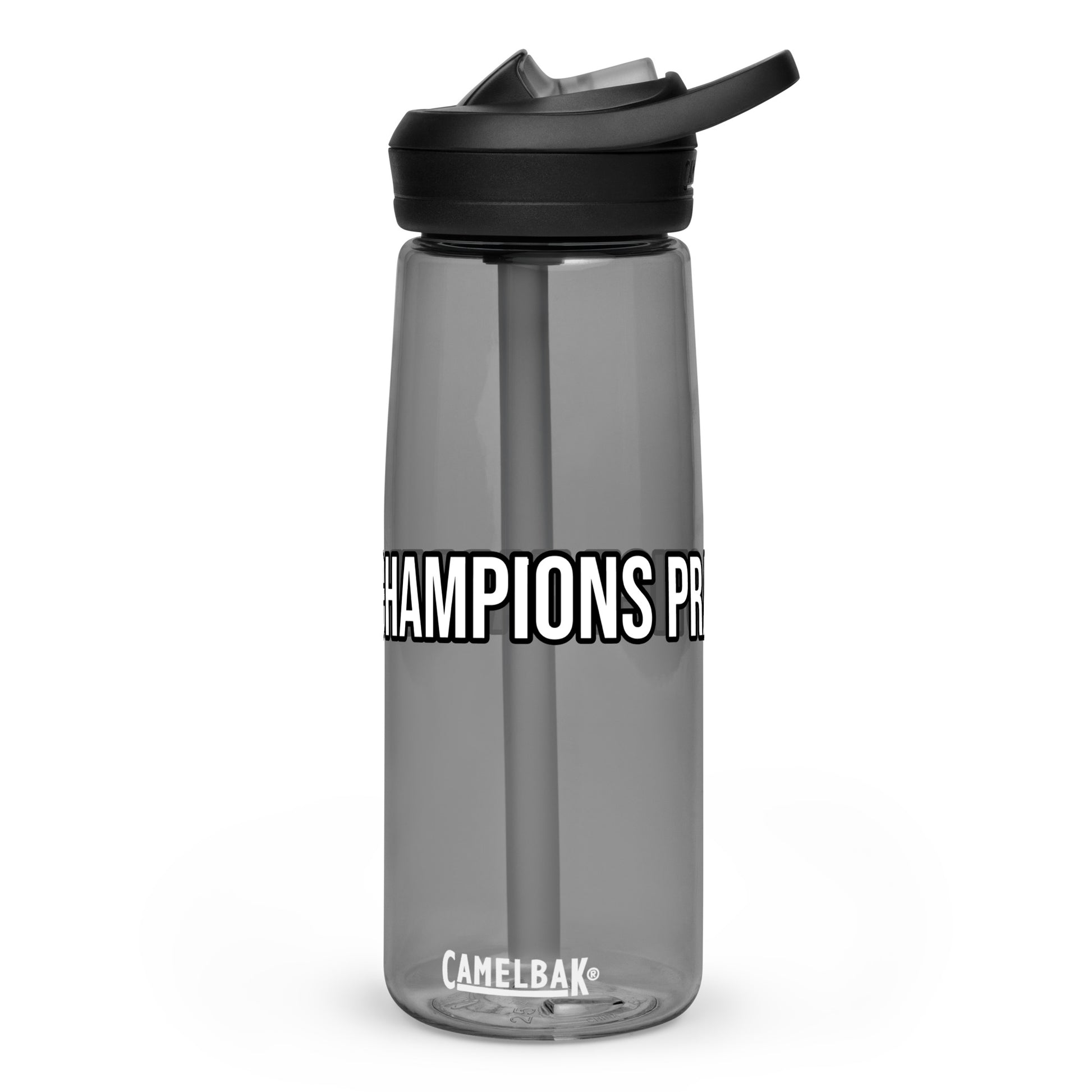 Champions practice harder athletic sports water bottle for players, teams, and coaches.