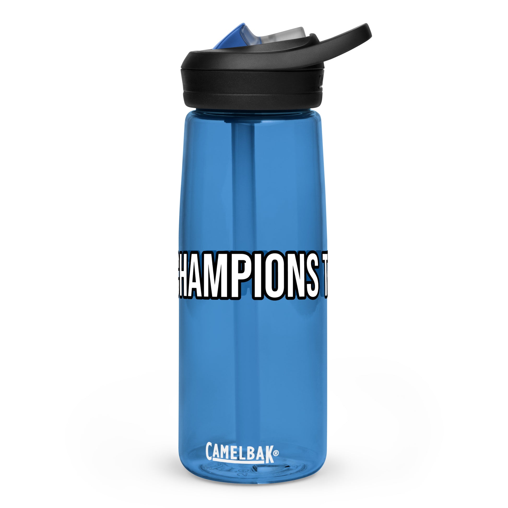 Champions train harder sports athletic water bottle for athletes, players, teams, coaches, and schools.