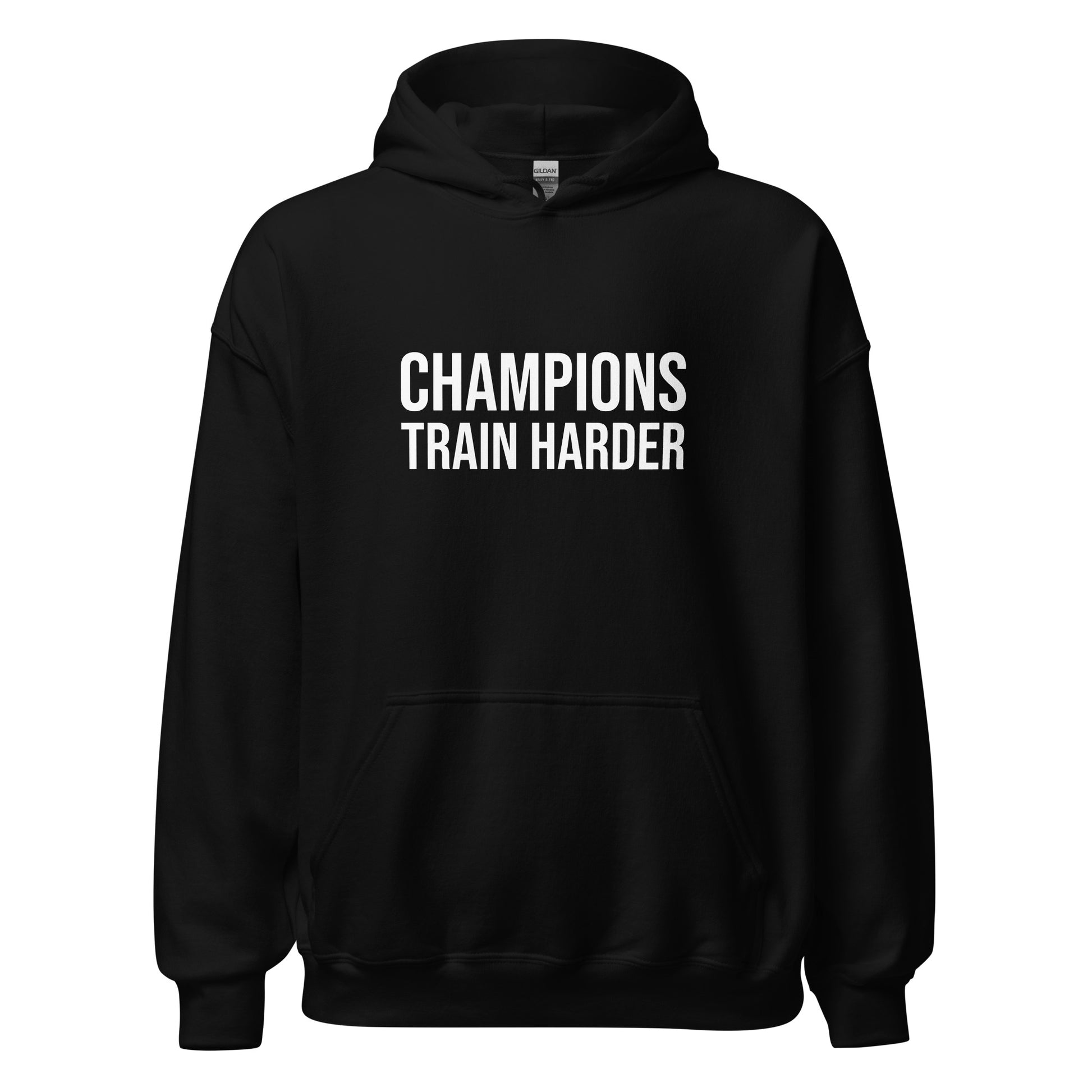 Champions Train Harder brand athletic hoodie for sports teams, players, coaches, and athletes to push themselves to be the best.