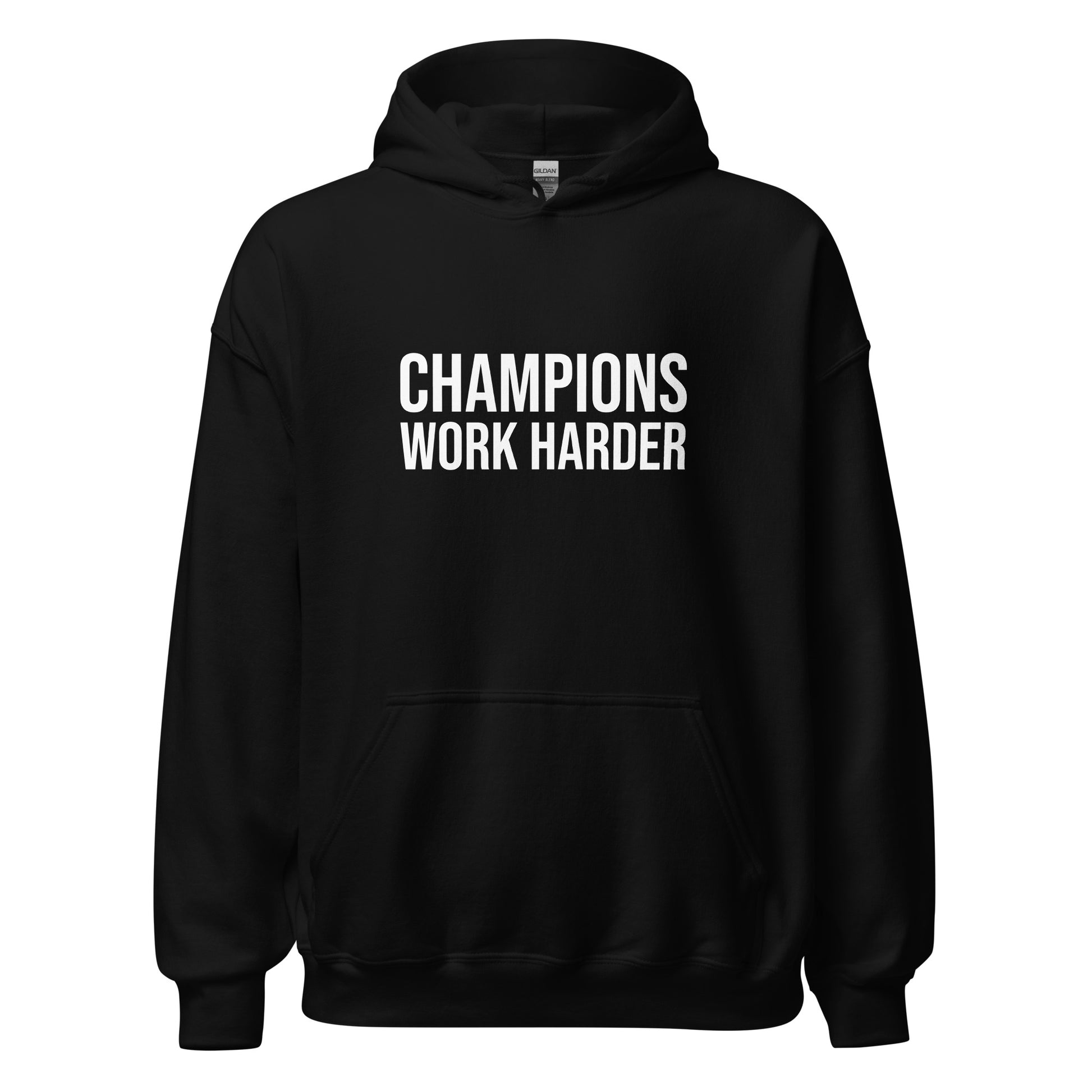 Champions Work Harder brand athletic hoodie for players and employees to inspire a better performance.