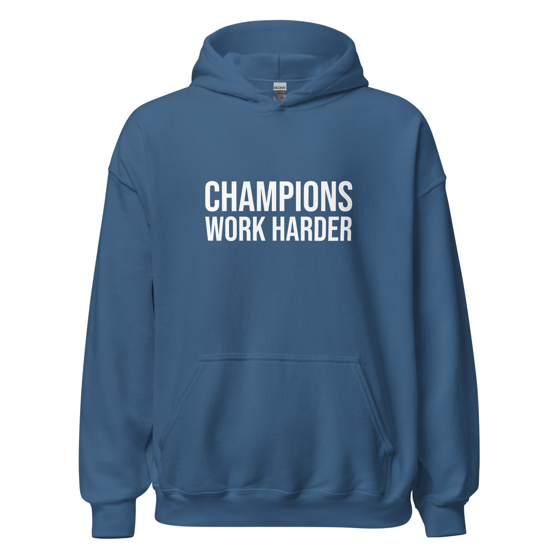 Champions Work Harder brand athletic hoodie for players and employees to inspire a better performance.