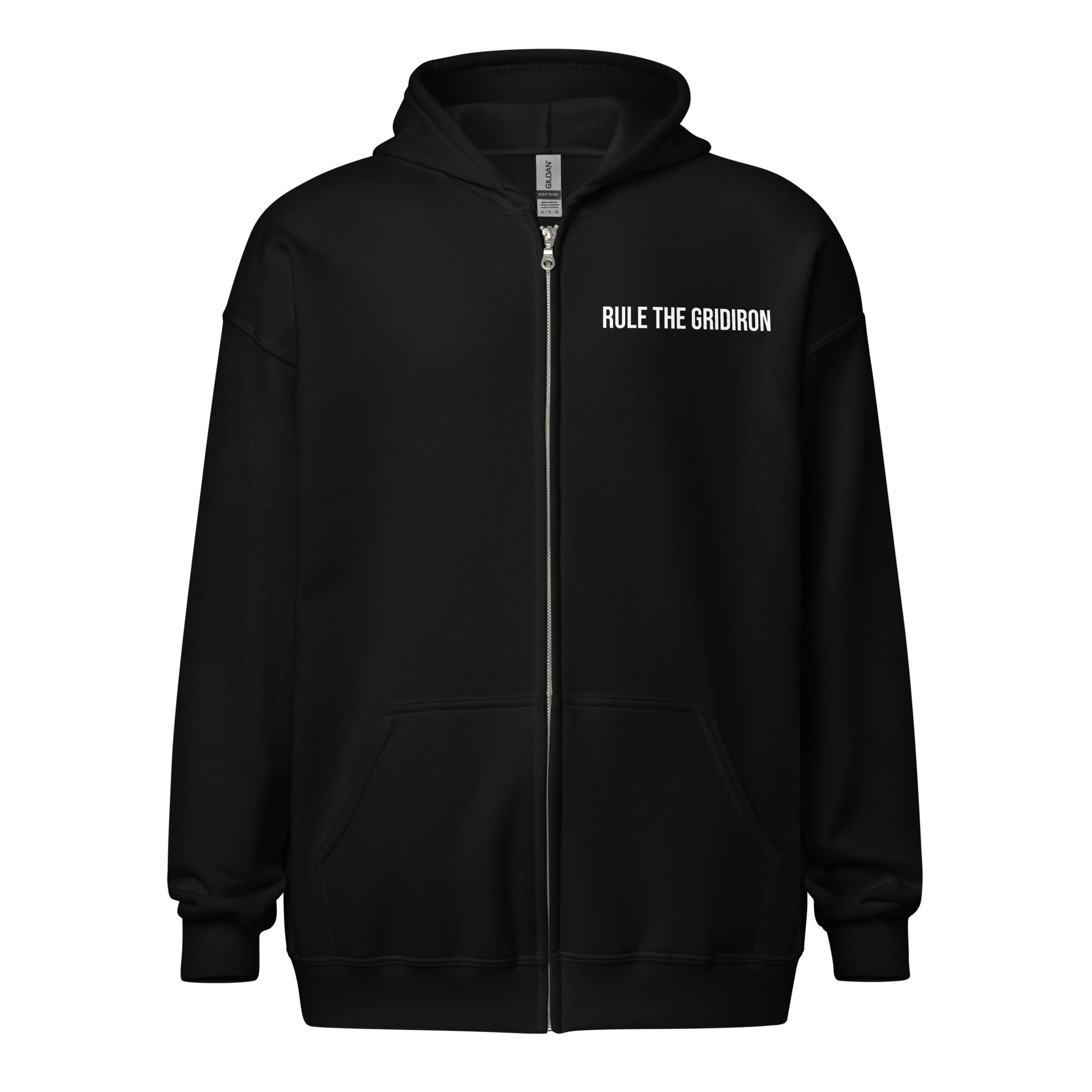 Rule the Gridiron brand zip sports hoodie for football players, teams, coaches, and fans.