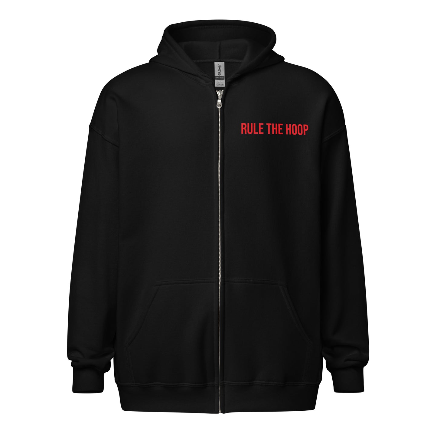 Rule The Hoop brand zip sports hoodie for basketball players, teams, coaches, and fans.