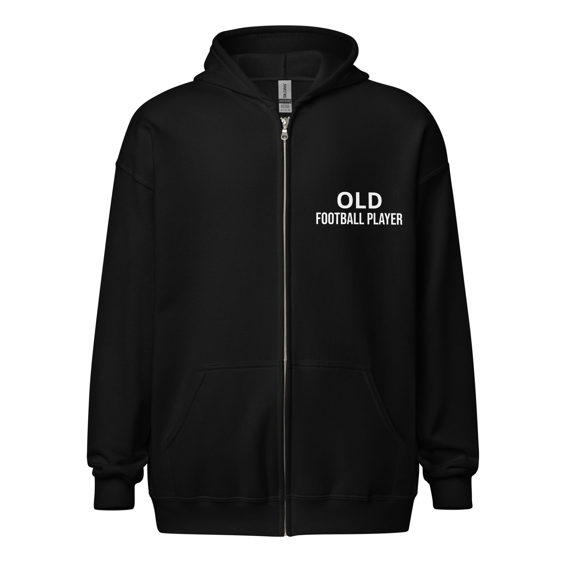 Old Football Player brand zip sports hoodie for veteran and former players to share they played on the gridiron.