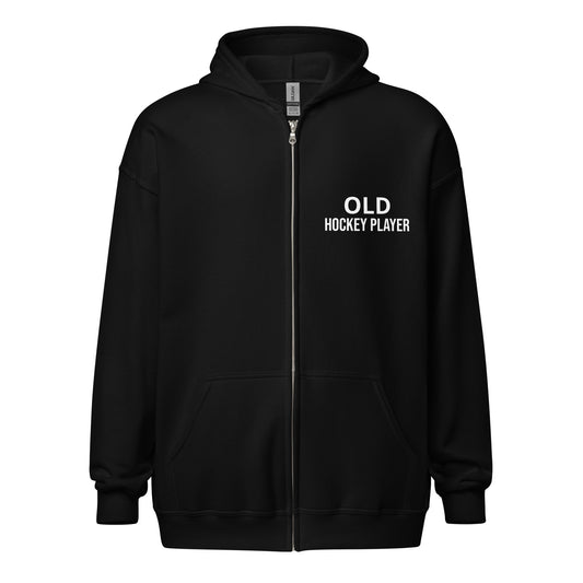 Old Hockey Player brand zip sports hoodie for veteran and former hockey players to share they played on the ice.