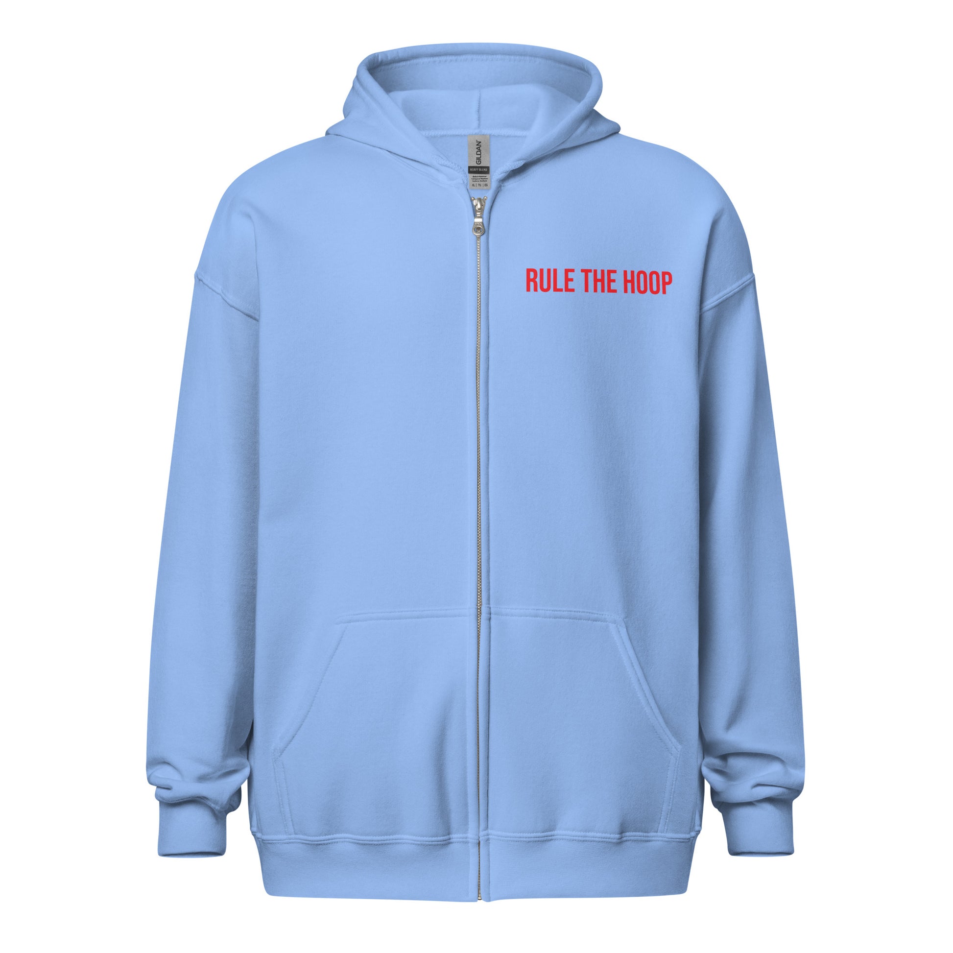 Rule The Hoop brand zip sports hoodie for basketball players, teams, coaches, and fans.