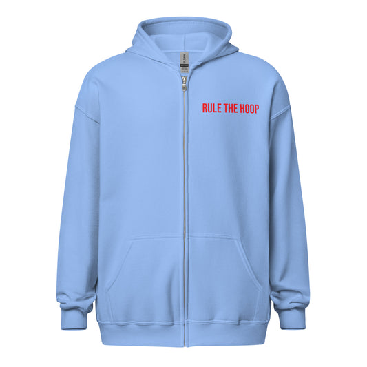 Rule The Hoop brand zip sports hoodie for basketball players, teams, coaches, and fans.