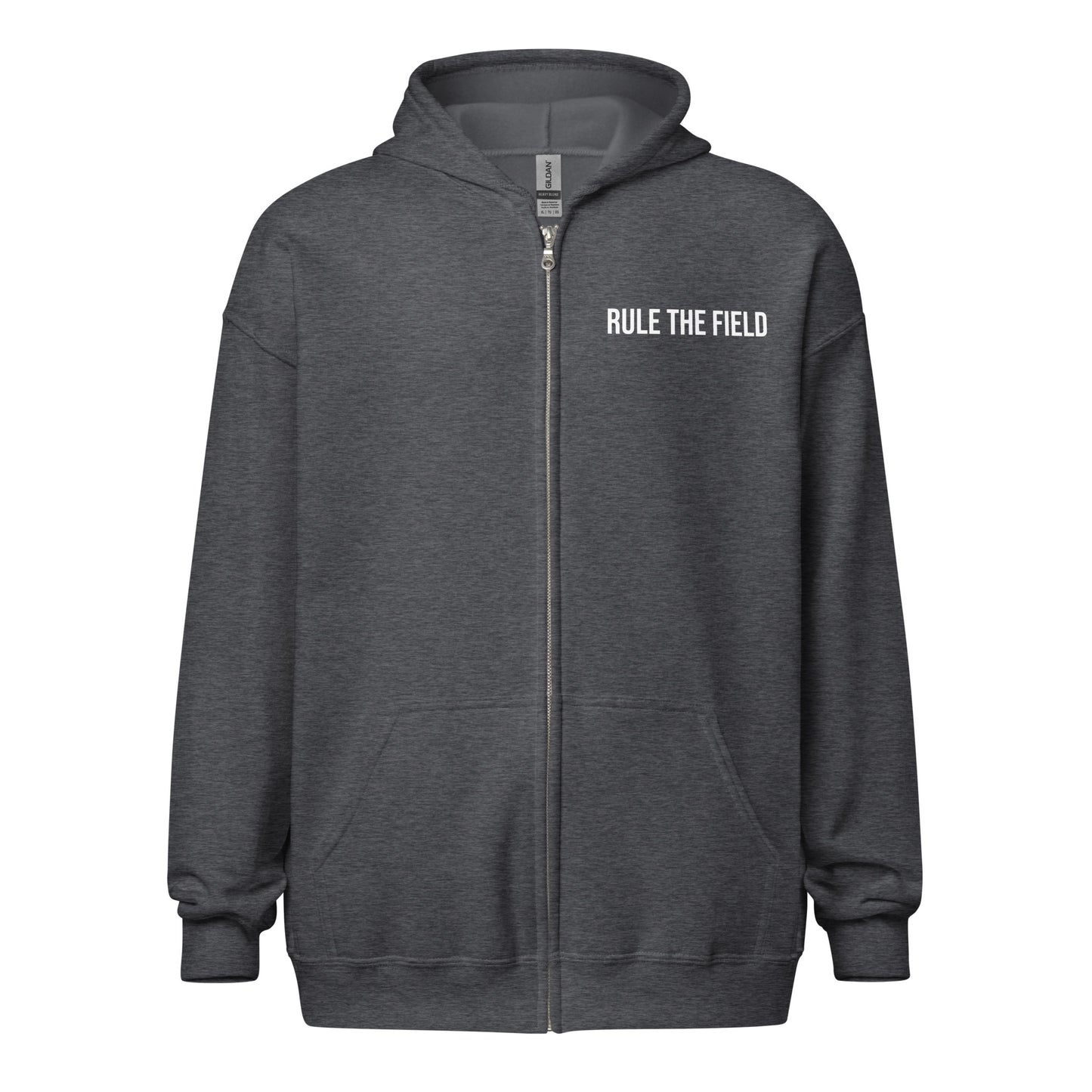 Rule The Field brand unisex zip sports hoodie for players, coaches, and fans of baseball, softball, football, and soccer.