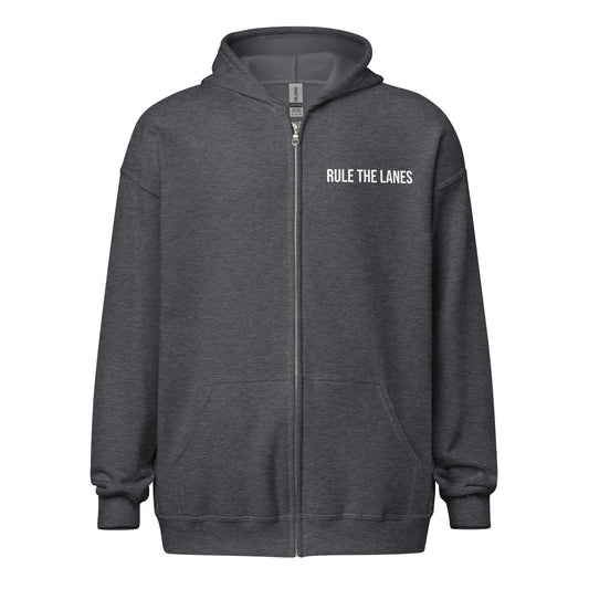 Rule The Lanes brand bowling zip sports hoodie for bowlers who love to bowl.