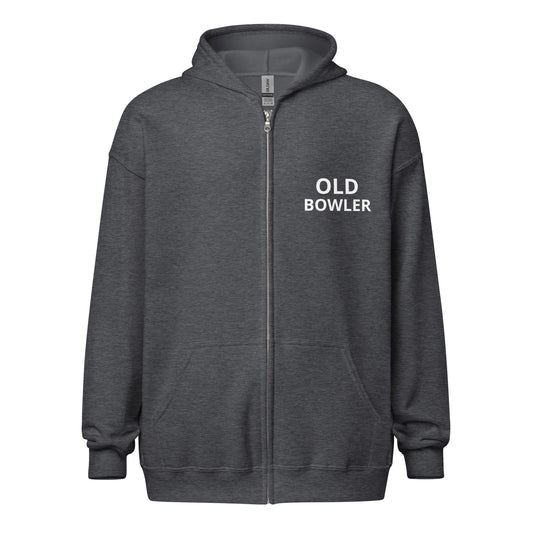 Old Bowler brand zip sports hoodie for veteran and former bowlers to share they bowled the lanes.