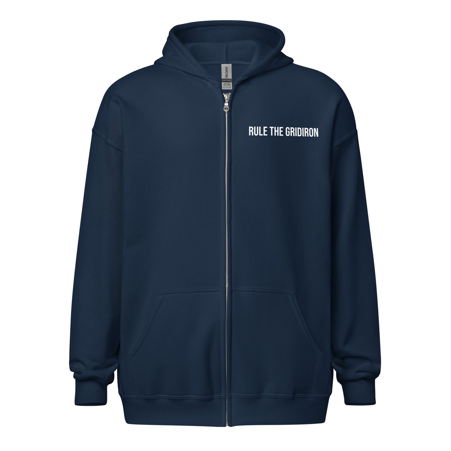 Rule the Gridiron brand zip sports hoodie for football players, teams, coaches, and fans.