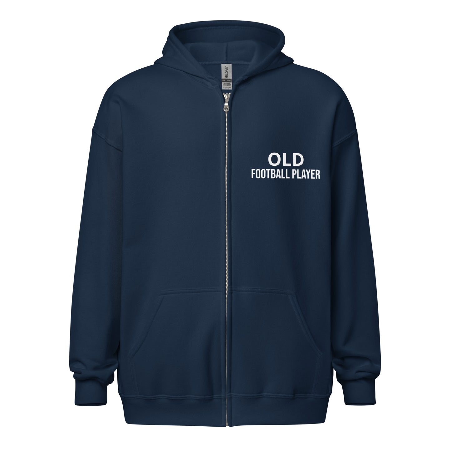 Old Football Player brand zip sports hoodie for veteran and former players to share they played on the gridiron.