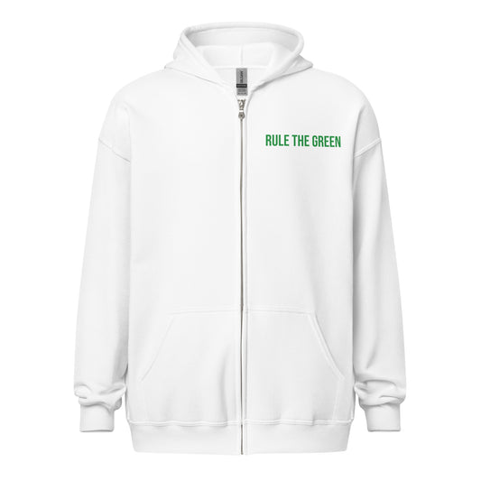 Rule The Green brand golf zip sports hoodie for golfers and fans of golfing.