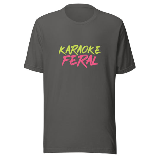 Karaoke Feral t-shirt for anyone who loves singing karaoke with friends, and this t-shirt makes great apparel for the next sing-along. 