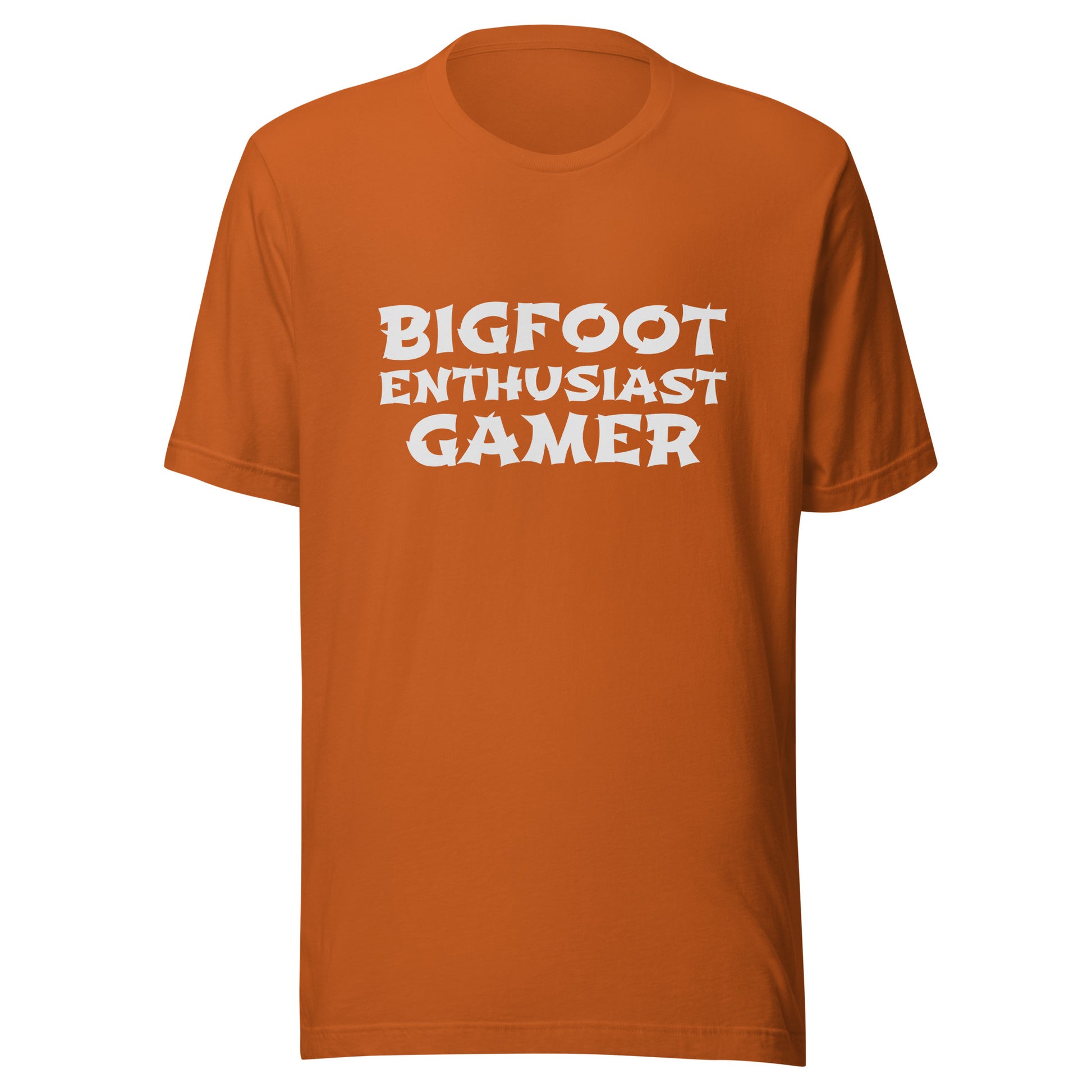 Bigfoot Enthusiast Gamer unisex gaming t-shirts are for gamers who believe in Sasquatch and love to play video games with monsters.