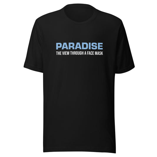 Paradise The View Through A Face Mask brand sports t-shirt for football and hockey players and fans.