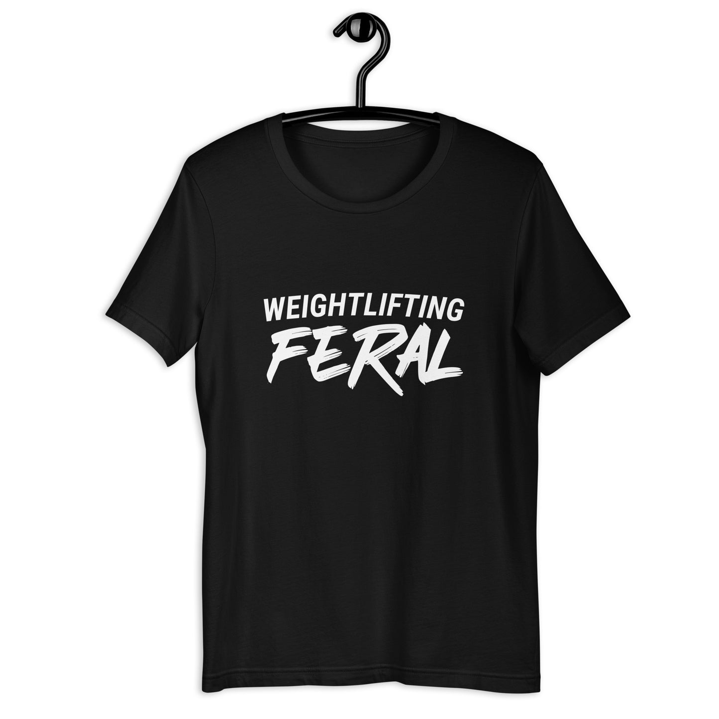 Weightlifting feral brand sports t-shirt for weightlifters to show you go wild for working out.