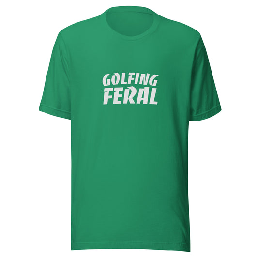 Golfiing Feral brand golf sports t-shirt for golfers and fans who go wild for the game.