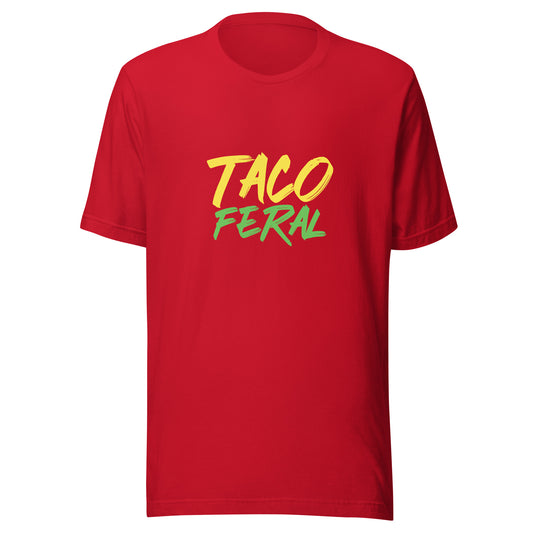 Taco Feral unisex fan t-shirt is for anyone who goes wild and crazy for eating the Mexican food specialty from mild to spicy.