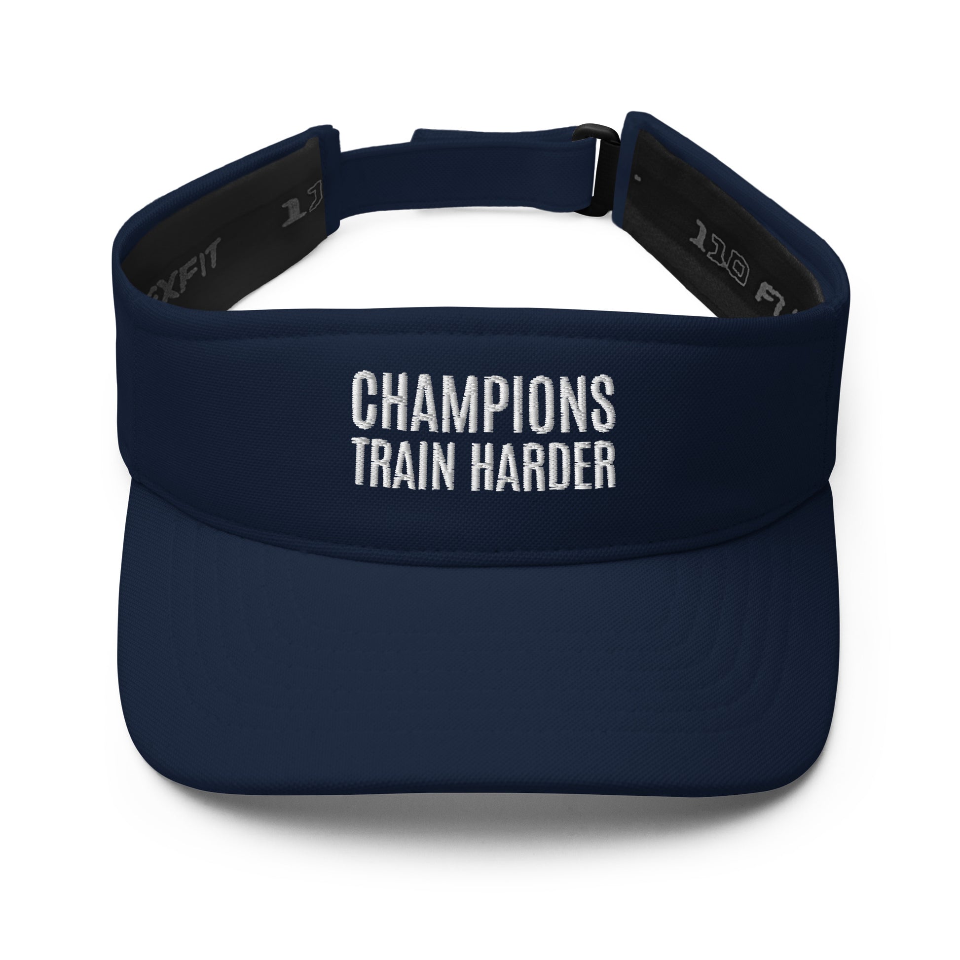 Champions train harder sports visor cap for athletes, players, teams, coaches, schools, and athletic programs.