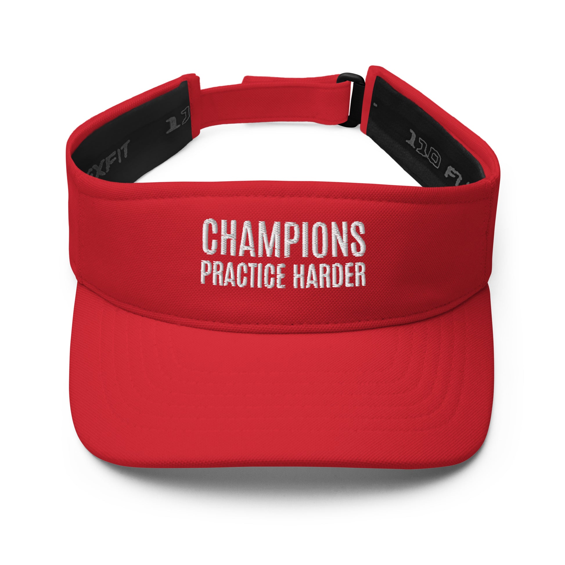 Champions practice harder sports visor for players, teams, and coaches.