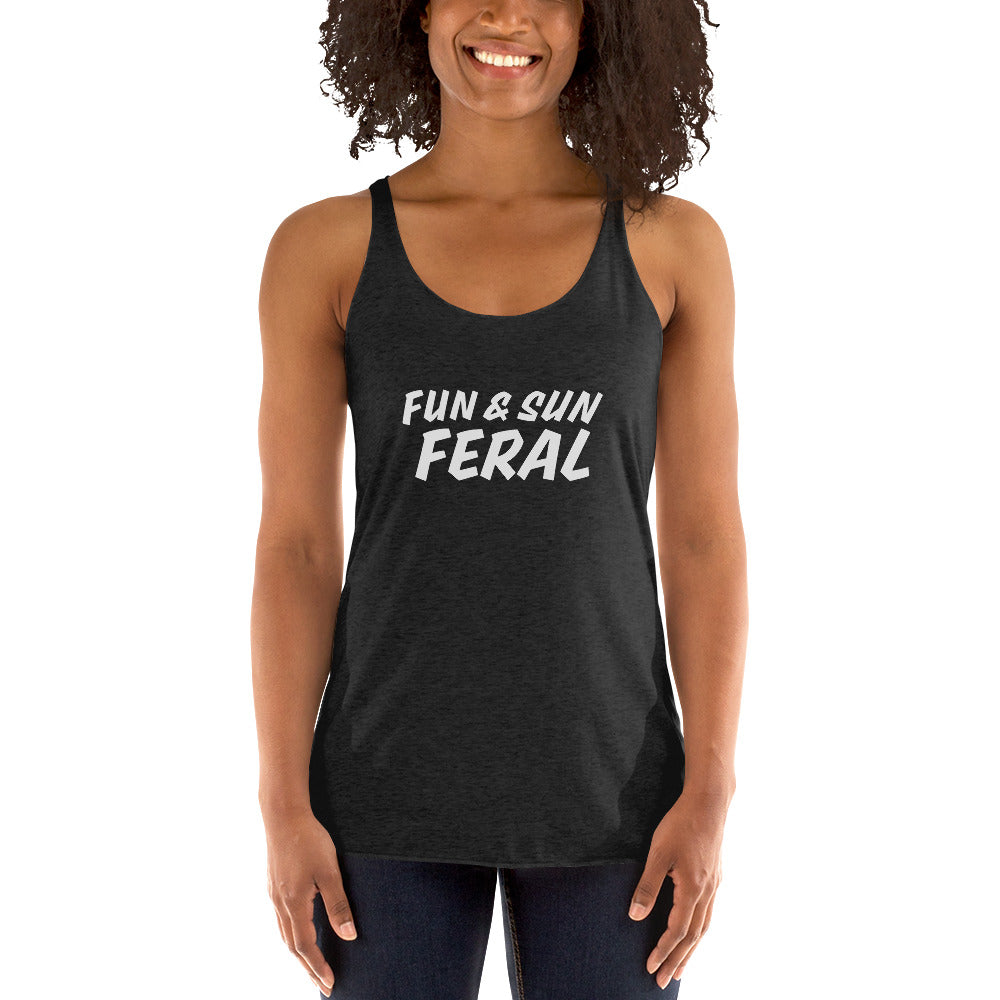 Fun and Sun Feral women's athletic tank top is for females who like to enjoy life, and it is great apparel for the beach and boating.