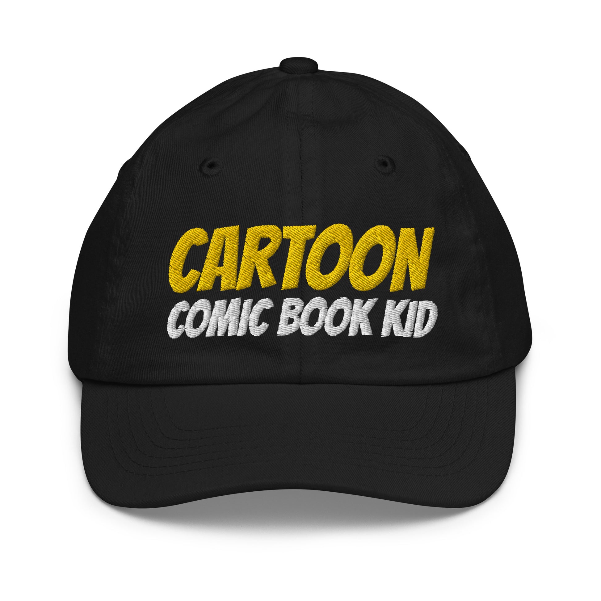 Cartoon Comic Book Kid unisex embroidered youth baseball cap is for kids who enjoy both watching cartoons and reading comic books.