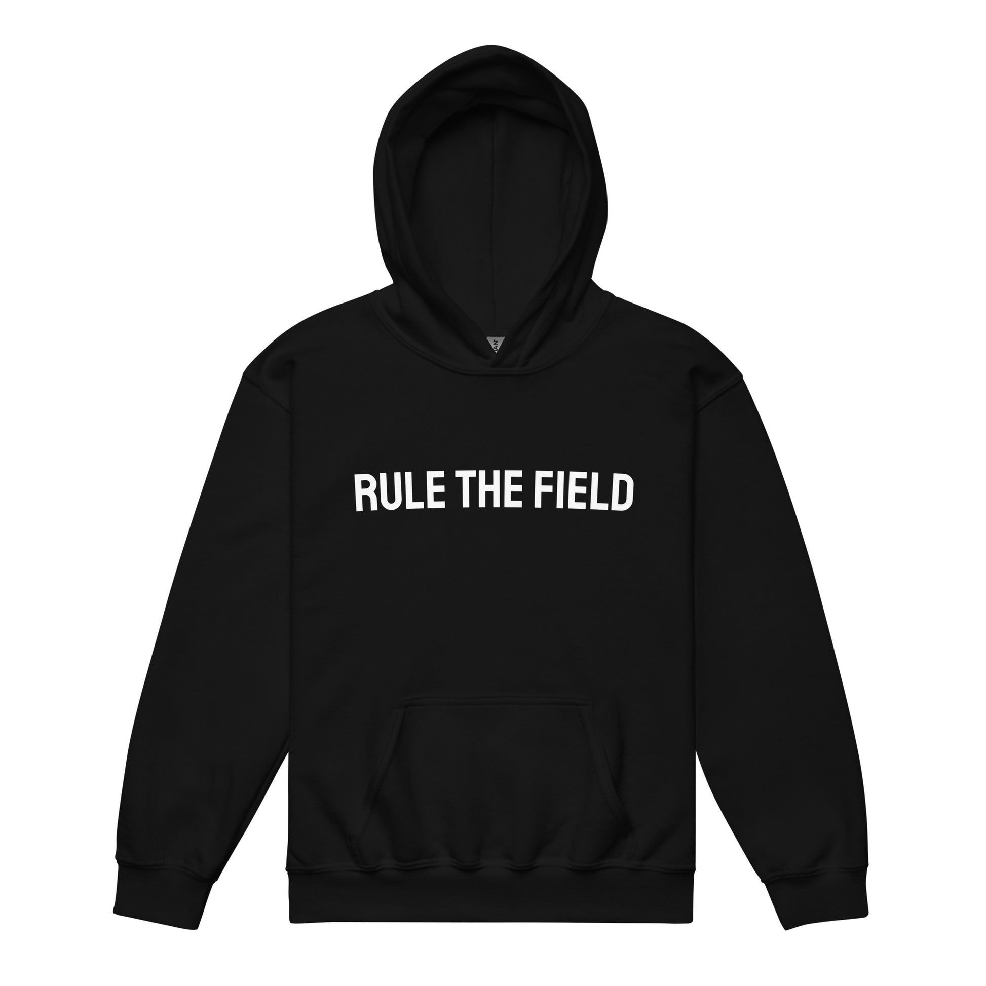 Rule The Field brand unisex youth sports hoodie for youth players of baseball, football, and soccer.