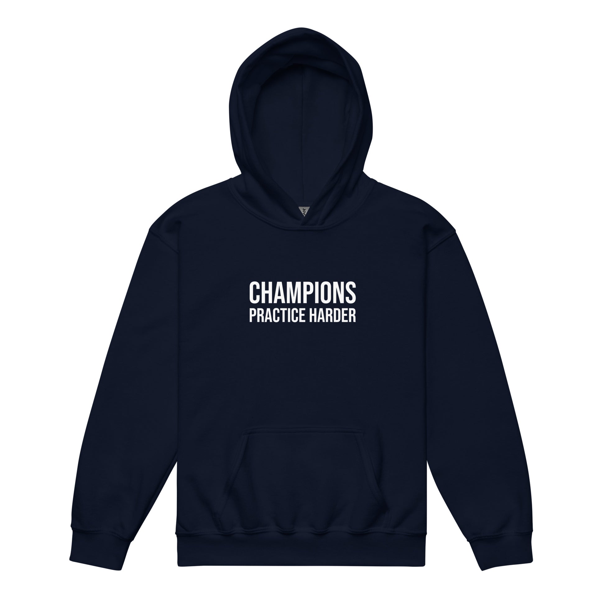 Champions practice harder youth sports hoodie for players and teams.