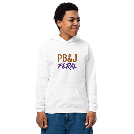 PB&J Feral youth peanut butter and jelly fan pullover hoodie is for any boy or girl who goes wild for the sandwich and loves eating it.