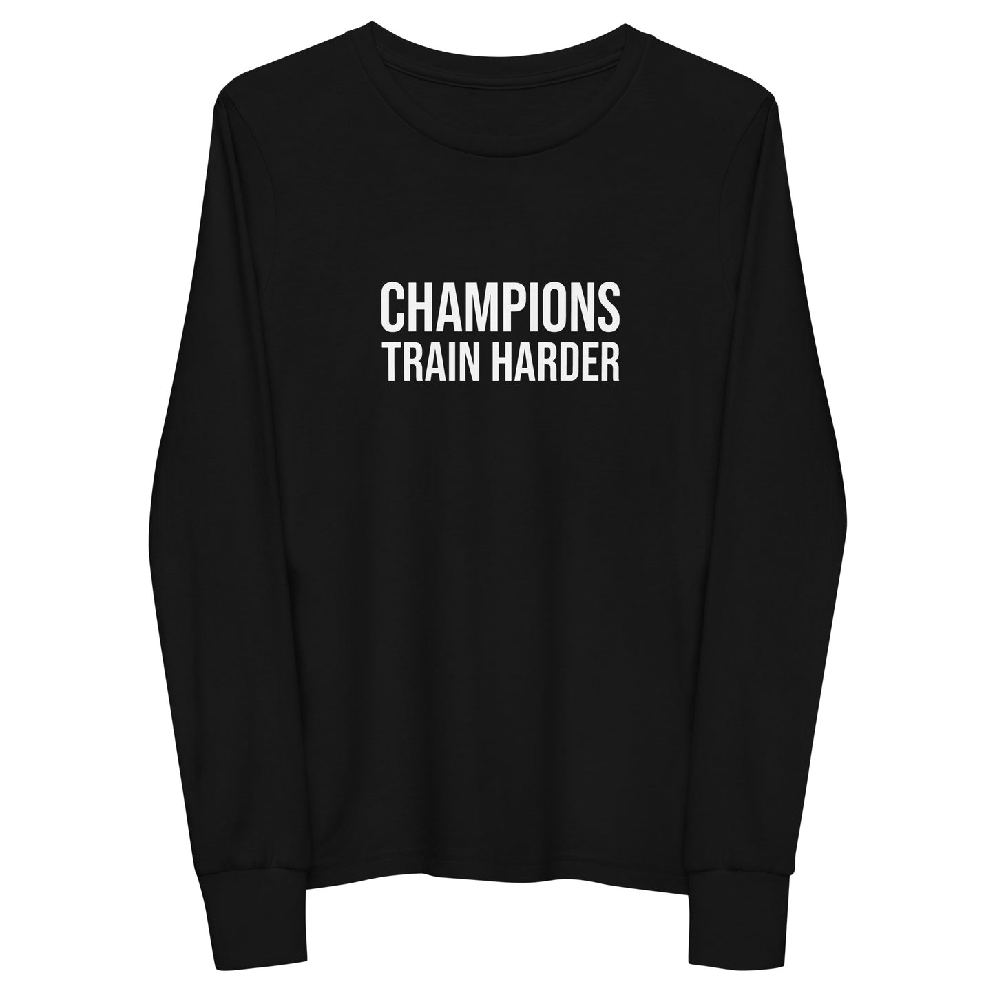 Youth long sleeve t-shirt Champions Train Harder brand for female players, athletes, and coaches.