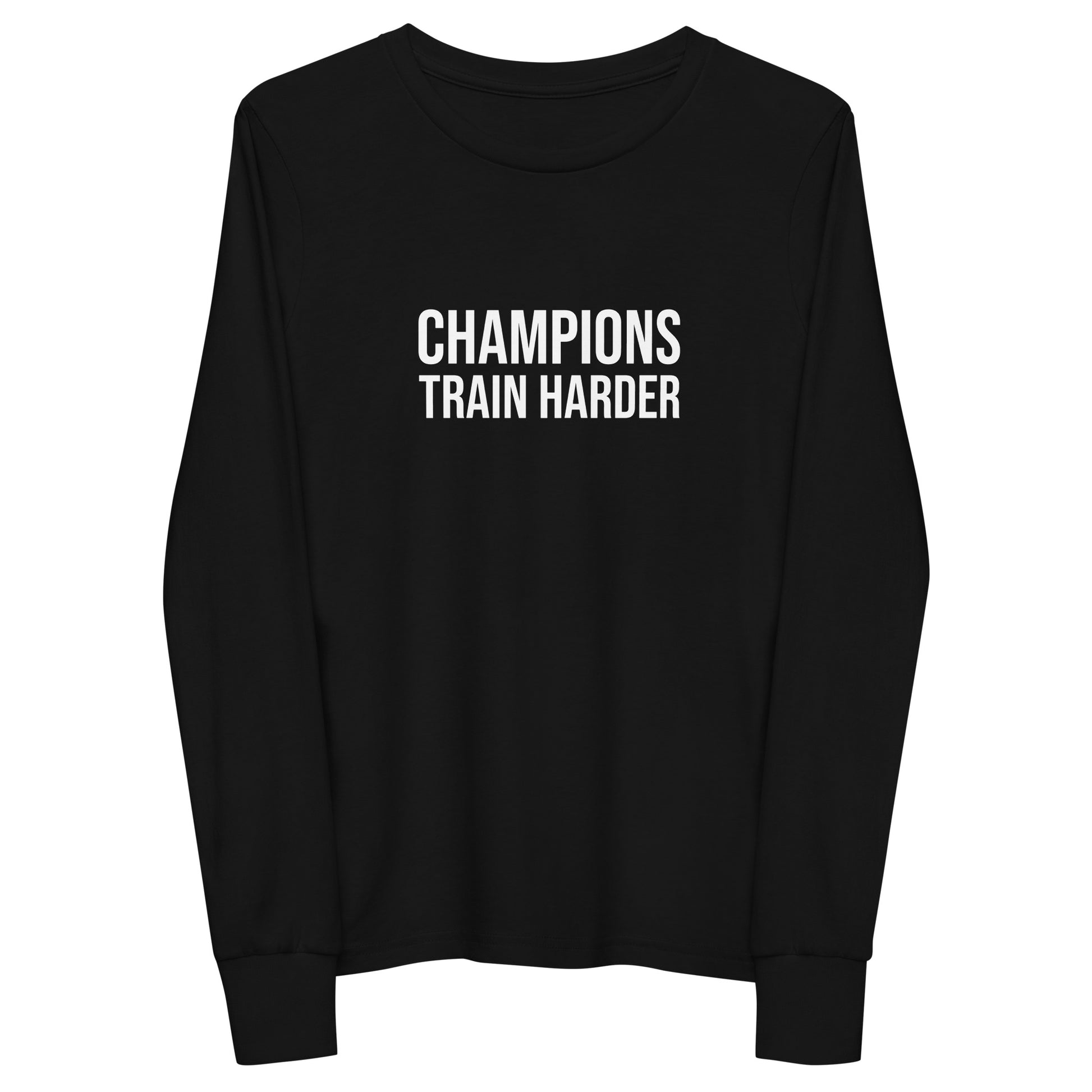 Youth long sleeve t-shirt Champions Train Harder brand for female players, athletes, and coaches.