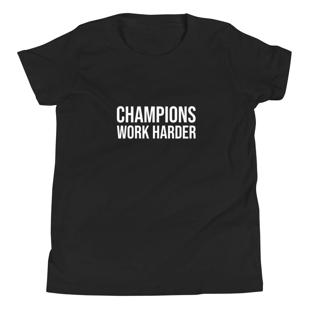 Champions Work Harder brand youth athletic t-shirt for sports teams and players.