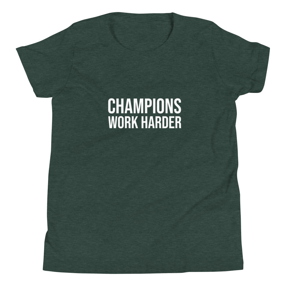 Champions Work Harder brand youth athletic t-shirt for sports teams and players.