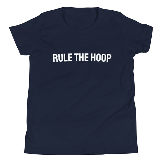 Rule The Hoop brand youth sports t-shirt for youth basketball players and teams.