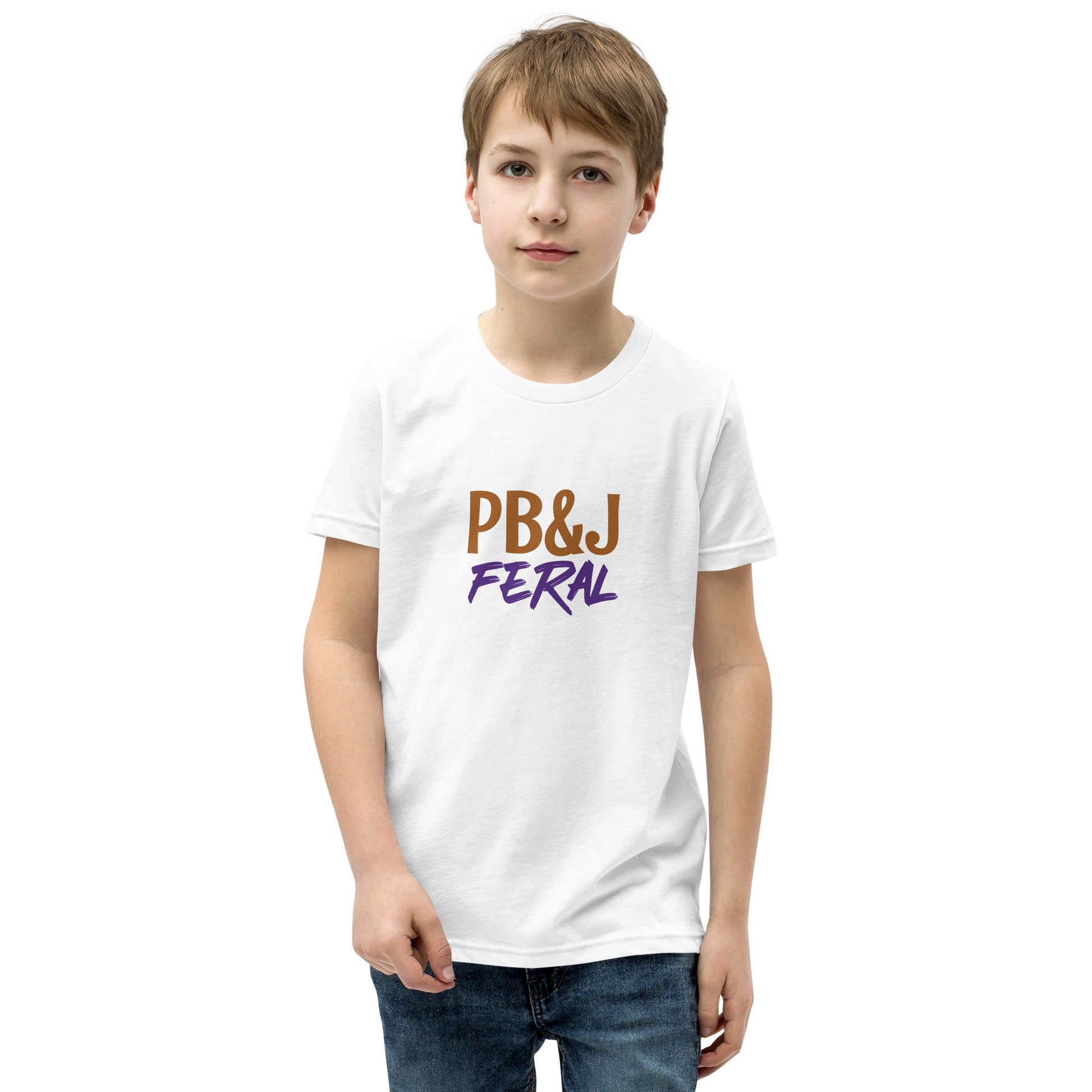 PB&J Feral youth unisex peanut butter and jelly fan t-shirt is for any boy or girl who goes wild for the sandwich and loves eating it.